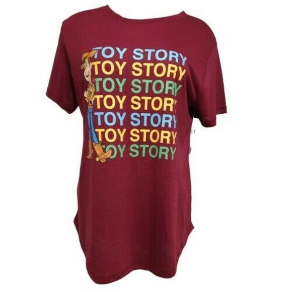 Disney Graphic T Shirt Womens M Maroon Toy Story Woody Rainbow Text Pixar Tee - Picture 1 of 5